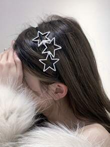 Y2K Hollow Star Haarklem, Minimalistische Ster & Strass Decor Metallic Geperst & Antislip Haarband voor Vrouwen, Schattige Stijl, Strass Accent, Modieuze Hoofdband Voor Vrouwen, Haaraccessoire, Cadeau Voor Eid, Ramadan