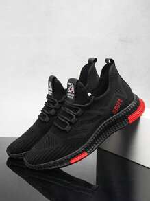 Primavera y verano de los hombres de malla transpirable transpirable de fondo grueso Casual Zapatillas de deporte,Moda antideslizante ligero resistente al desgaste cómodo zapatos de los hombres de tenis,al aire libre con cordones de punta redonda zapatillas de deporte para correr,Adecuado para el uso diario,Oficina,Fitness,Perro Caminar,Senderismo,Viajar - Rojo - Ver 3