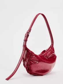 时尚摇滚风格可折叠超大腋下包，可折叠褶皱蜡皮单肩包，适合外出、购物、聚会 - 紅色 - 查看 2