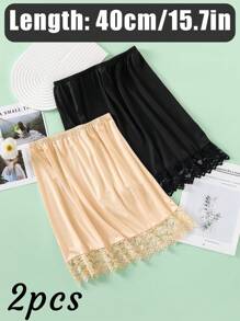 3 Pieces/2 Pieces/1 Piece, Multi Specification, Multi-Color, Solid Color, Spring And Summer Styles, Anti Transparency And Anti Light Medium Long Skirt, Inner Lining Skirt, Lace Bottom, Anti-Static Skirt, Elastic Waistband Suitable For Slightly Overweight Girls, Suitable For Daily Wear Summer, School Fall, Autumn, Halloween