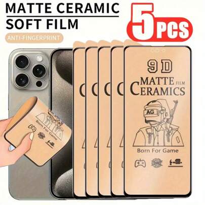 5Pcs Soft Matte Ceramic Film Screen Protector Compatible With IPhone 16 15 14 13 12 11 Pro XS Max Mini XR X Anti-Broken Not Glass Film 16 Pro Max Gift For Birthday, Family, Friends Phone Screen Protector, Phone Accessories