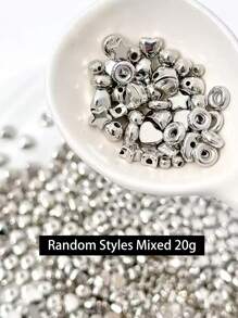 1 paquete (10g) (5g) (20g) Surtido de cuentas espaciadoras de varios estilos - corazón, estrella, formas geométricas, formas asimétricas, cuentas espaciadoras de color plateado para manualidades de collares y pulseras DIY