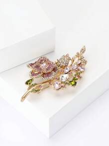 时尚女士水钻玫瑰胸针植物胸针礼服套装别针配饰派对宴会礼物