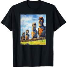 Stone Guardians Moai Sculptures Easter Island Watercolor T-Shirt