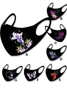 1 szt. personalizowana kolorowa maska na twarz z nadrukiem motyli i kwiatów, lekka, oddychająca, chroniąca przed słońcem, odpowiednia na festiwale, imprezy, na zewnątrz, do noszenia na co dzień