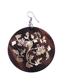 1 Pair Vintage Round Gold Foil Wooden Drop Earrings, Wooden Earrings, African Boho Style Earrings, Gift For Women (Random Style)