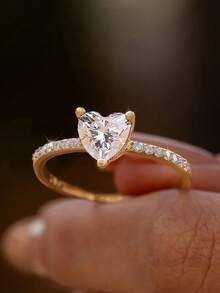 1 件 925 纯银心形锆石戒指白色带礼盒礼品套装送给妈妈、奶奶、妻子的周年纪念精美珠宝礼物 - 金色 - 查看 11