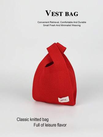 1 件纯色针织镂空透气可折叠手提包，适合携带手机、雨伞、化妆品、书籍、iPad、衣服、日常使用、旅行、学校、购物、摄影、露营、健身房、钥匙等。