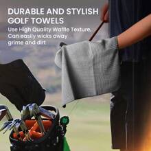 FINGER TEN Golf Towels For Golf Bags With Strong Magnetic Retractable Carabiner 24''X16'' Lightweight Absorbent Microfiber Waffle Pattern Tri-Fold Towel 1 Pack