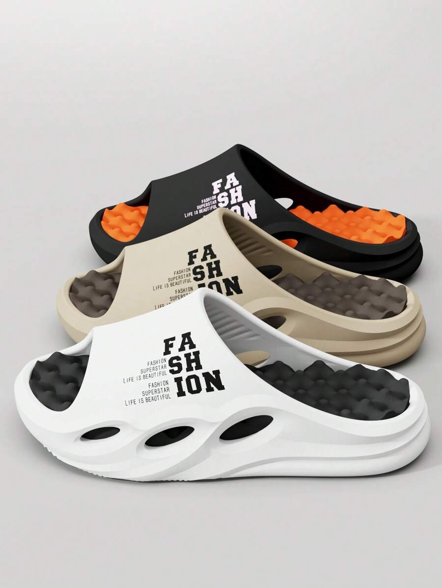 男士时尚按摩拖鞋，速干露趾室内/室外运动凉鞋，男士夏季沙滩街头休闲拖鞋，舒适浴室淋浴按摩家居鞋 - 彩色 - 查看 1