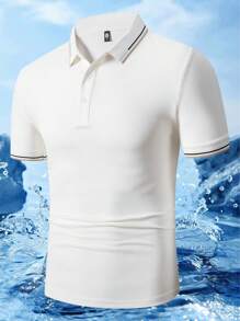 Heren zomer snel drogend poloshirt, dun korte mouwen casual elastisch effen T-shirt voor zaken, uitjes, kantoor, feestjes