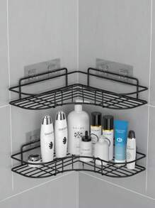 [1 pièce] Support mural triangulaire sans perçage, panier de rangement en fer pour salle de bain, cuisine, toilettes, suspendu au mur