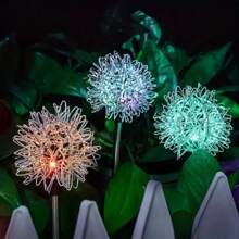 1 pieza Lámpara de alambre de aluminio con diente de león solar para decoración de ambiente al aire libre, campamento, jardín o patio