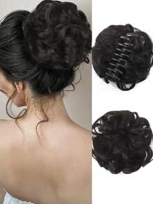 合成假发爪夹凌乱发髻女士波浪卷发发髻接发片6英寸发夹接发片，适合女性日常佩戴和聚会，秋冬季节女性发饰，适合度假装扮和夏季海滩装扮 - 彩色 - 查看 15