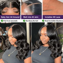 Perruque brésilienne en dentelle frontale Bob, cheveux naturels courts bouclés, 13 x 4 pouces, pré-épilée pour femmes - Naturelle & Noire - Voir 7