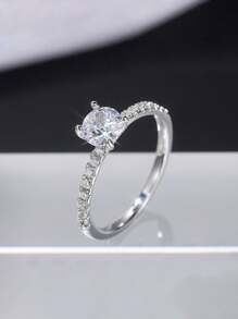 Gift Box Set - Minimalist & Elegant Cubic Zirconia Ring, Copper White Gold Plated, Suitable For Women Engagement, Wedding, Holiday Gift