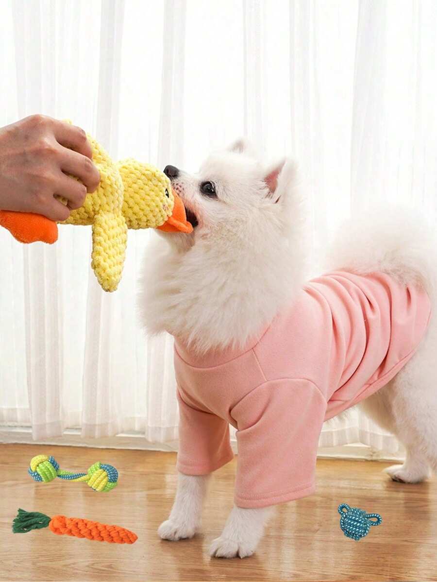 4 paquetes de juguetes para aliviar el aburrimiento para amantes de los perros y madres de perros: juguetes de peluche de pato amarillo con sonido, juguetes de masticado y limpieza de dientes silenciosos para gatos/perros, regalo para amantes de mascotas y madres de gatos/perros, juguetes de masticado para perros pequeños, medianos y grandes, juguetes trenzados para compañía y consumo físico, combinación de regalos para amantes de perros y madres de perros