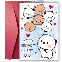 1 pieza Tarjeta de felicitación de cumpleaños adorable con sobre, de 4.7 pulgadas * 6.63 pulgadas - Diseño de animales de dibujos animados lindos, perfecta para hijo, hija, amigo, pareja, miembro de la familia - "Feliz cumpleaños a mi Dudu", tarjeta de cumpleaños