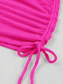 欧美风性感单肩3件套纹理比基尼泳装 - 粉色 - 查看 6