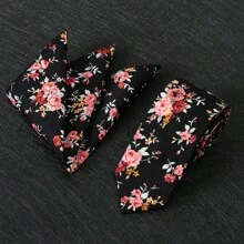 2pcs Set, Men's Floral Printed Tie, Soft Fabric Flower Pattern Tie And Pocket Square Combo, Suitable As Men's Gift For Wedding, Groom, Groomsman, Wedding Photo Shoot, Date Night, Formal Dinner - Two-piece Set - View 23