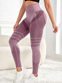 Women Butt Lifting Seamless Leggings Booty High Waisted Workout Yoga Pants - AB Yarn Powder - View 4