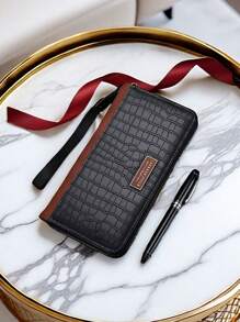 1 件时尚新款鳄鱼纹拉链钱包，适合年轻男士，实用多卡槽设计，适合作为圣诞节、新年、父亲、男朋友、毕业典礼或休闲夏季户外的生日礼物、旅行配件