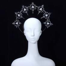 1 pieza Diadema tipo halo de aleación dorada estilo lolita, accesorio para el cabello con corona de cristales al estilo gótico glamoroso, adecuado para bodas, fiestas, sesiones de fotos, cosplay y vuelta al colegio