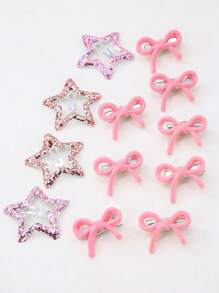 16pcs/Set Girls Kids Pink Glitter Star/Bowknot Cute Princess Five-Pointed Star Hair Clips, Versatile Hair Accessories For Daily Use - Multicolor - View 7