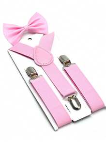 2 piezas/Set Tirantes y corbata de moño de color liso para niños y niñas - Multicolor - Ver 21