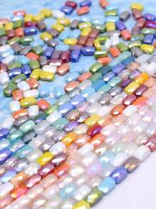 30pcs/Bag Pink Red Green Color Faceted Grid Rectangle Square Loose Beads Glass Beads Faceted Loose Spacer Beads For Jewelry Making DIY Jewelry Accessories Design