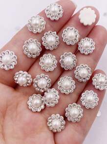 30pcs 8/10/12/14mm Resin Flower Round Faux Pearl Flat Back Rhinestone Applique Wedding DIY Jewelry Scrapbook Accessories Crafts Summer, School
