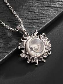 1pc Retro Punk Sun God Kissing Moon Goddess Necklace Pendant, Beautiful Romantic Love Anniversary Jewelry Gift For Girlfriend - Silver - View 6