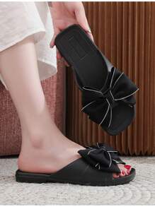 Sandal Selop Datar Lembut untuk Wanita, Sandal Nyaman dengan Pita, Edisi Musim Panas 2024 Terbaru, Pakaian Pantai - Hitam - View 5