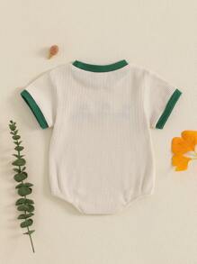 Baby Boys Girls Romper Short Sleeve Crew Neck Duck Embroidery Bodysuit Newborn Playsuit - 杏色 - 查看 3