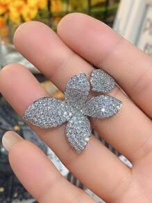 Gift Box Luxury Full Rhinestone Big Butterfly Cubic Zirconia Copper Ring, Suitable For Women To Wear For Weddings, Parties, And Festivals - Silver - View 3