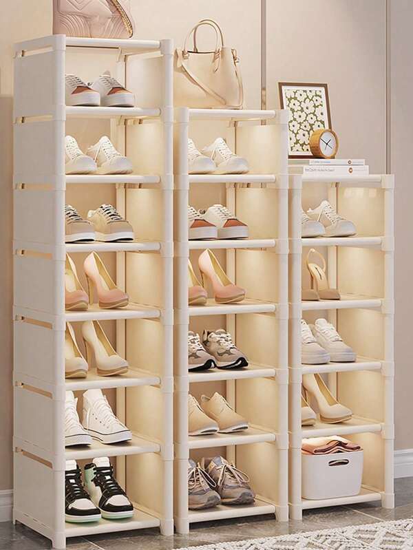 8 Tiers Narrow Shoe Rack Vertical Shelf Stable Organizer Space Saving Storage Cabinet Sturdy Easy DIY Non-Woven Fabric Metal Freestanding Shelves For Closet Entryway Hallway Bedroom