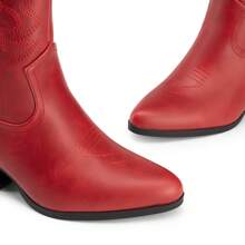 Women's Cowboy Ankle Boots Western Booties Low Heel Pointed Toe Cowgirl Boots - 紅色 - 查看 7