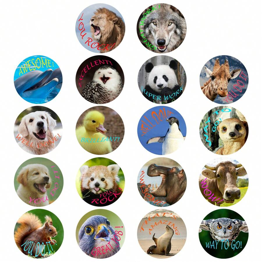 1500 Pcs Animal Reward Stickers For Kids, 1.8"X1.8" Large Motivational Incentive Reading Stickers, 18 Type Enjoyable Animal Designs With Penguin , Funny School Stickers For Students Mothers Teachers