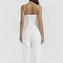 Women Sleeveless Backless Going Out Crop Top Y2K Square Neck Slim Fit Tank Top Summer Corset Cami Crop Tank Tops Going Out Camisoles - 白色 - 查看 8