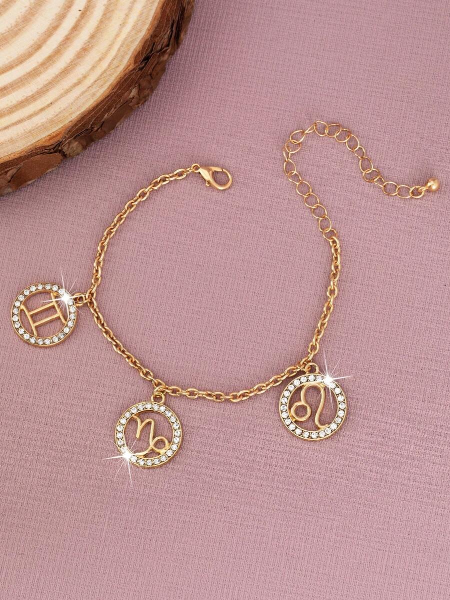 1pc Fashion Twelve Constellation Bracelet Personalized And Versatile Round Hollow Bracelet Student Couple Gift, Gemini, Leo, Capricorn, Metal Bracelet Twelve Constellation Couple Bracelet