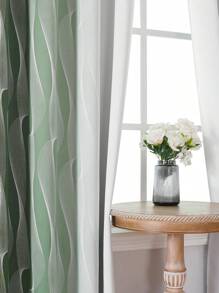 2 Pcs Light Blocking Heat Insulation Window Curtain Panels, Modern 3D Line Print Design, Green & White Ombre Color, Suitable For Living Room, Bedroom, Dining Room, Kids Room, Home Decor, Room Darkening