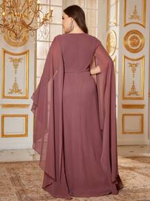 SUPGIR Kleid mit Kappärmeln, geraffter Taille, eleganter schmaler Passform, Strass am Saum, Schlitz vorne, Hochzeitsgast Kleid, Party Kleid, Abendkleid - Altrosa - Übersicht 2