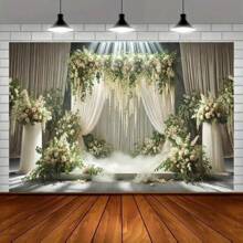 1pc Romantic Floral Wedding Background Banner, Party Decoration, Multi-Purpose Event Background For Studio, Home And Garden Celebrations, Photo Background With Polyester For Indoor And Outdoor Festivals. - Multicolor - View 5