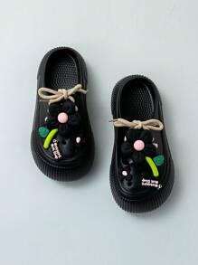 夏季新款洞洞鞋女可爱立体蝴蝶结软底耐磨沙滩鞋防滑舒适透气居家包头拖鞋女