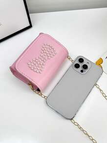 1pc Pu Magnet Closure Fashion Cartoon Mini Solid Color Pearl Bow Chain Shoulder Messenger Bag, Niche Design Cute Coin Purse Suitable For A Variety Of Occasions Comfortable Shoulder Straps Versatile Not Picky, Suitable For Outdoor, Play, Commuting, School Use, Is A Perfect Gift For Girls - Pearl Coin Purse - View 9