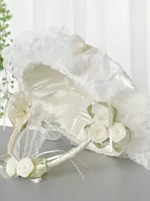 1个闪亮复古无纺布花篮，婚礼花童篮，蕾丝花边手提篮带蝴蝶结，米色小花篮，西式婚礼装饰，蕾丝布艺婚礼花篮，花童篮，伴娘手提篮，四季皆宜 - 米色 - 查看 2