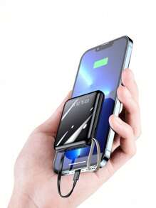 Carregador portátil integrado com 4 cabos, banco de energia de carregamento rápido de 10000 mAh, bateria externa USB C leve, carregador compacto para celular de viagem compatível com iPhone 16 15 14 13 12 Pro/Pro Max S22 S21 iPad etc.