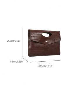 Fashionable Solid Color PU Flap Envelope Clutch Bag, High-Quality Crocodile Texture Pattern, Elegant Niche Design, Casual Minimalist, Multi-Functional - Coffee - View 2