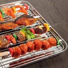 12pcs/Set Large Premium Stainless Steel Flat Skewers With Natural Wooden Handles - Heat Resistant, Suitable For Camping, Backyard BBQ, And Outdoor Parties