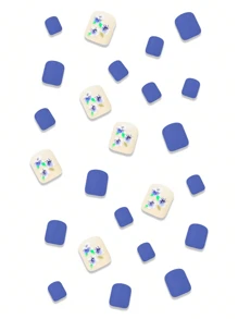 24PCS Spring And Summer Blue Floral Anklet Toenail Nails Press On And 1 Nail File Strip+1 Double-Sided Tape - Red - View 3